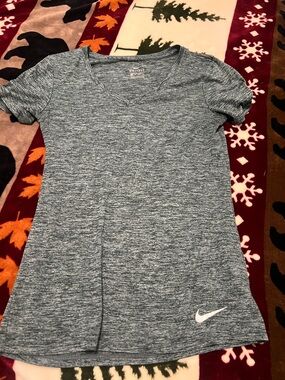 Nike Heathered Gray-Blue Dri-FIT V-Neck Tee